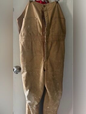 Walls Tan Canvas Bib Overalls with Red Lining
